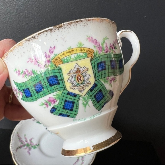 Black Watch Tartan Teacup Saucer 48th Highlanders Saucer Nemo Me Impune Lacessit - Picture 8 of 9